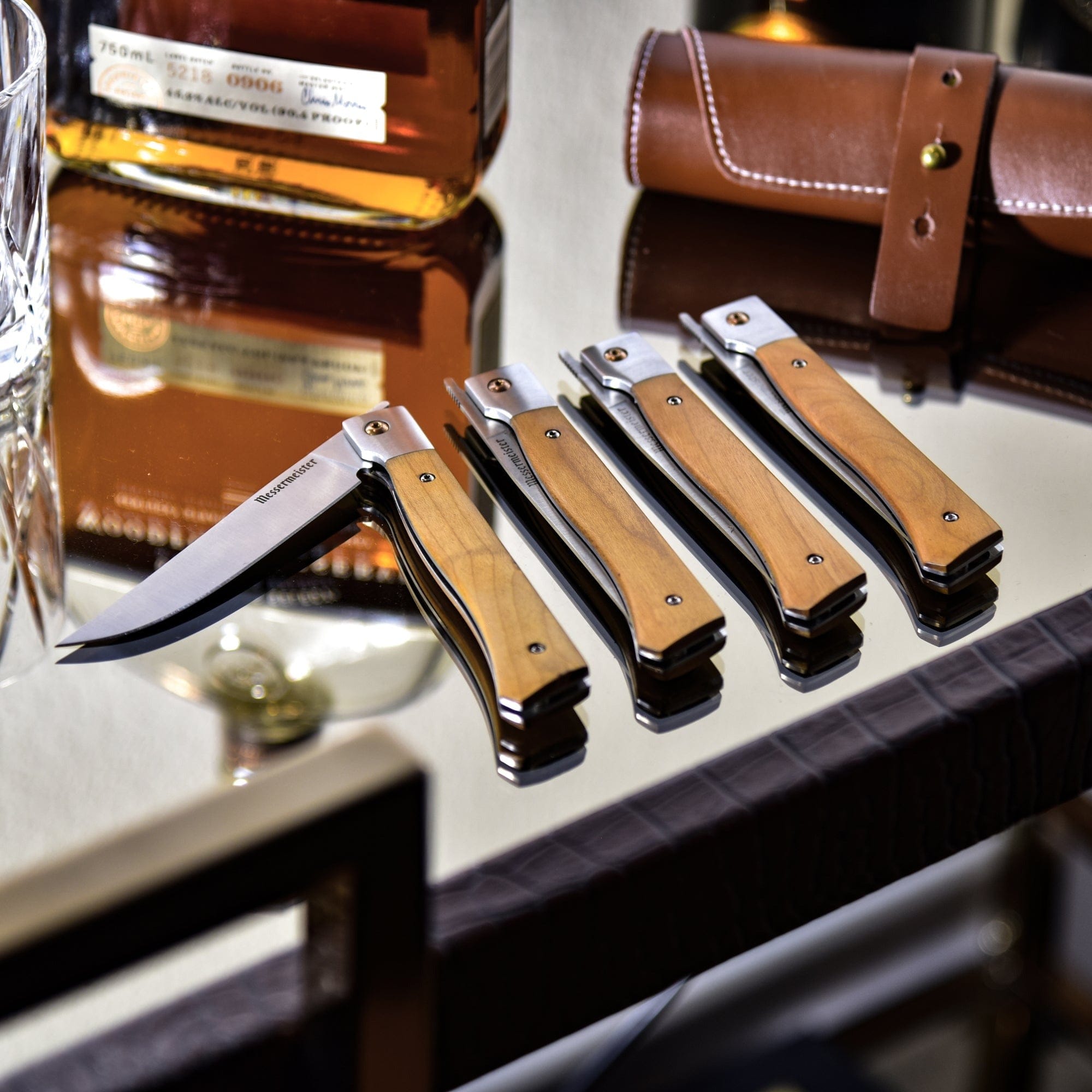 Cutlery Messermeister Folding Steak Knife Set (4) in Leather Roll