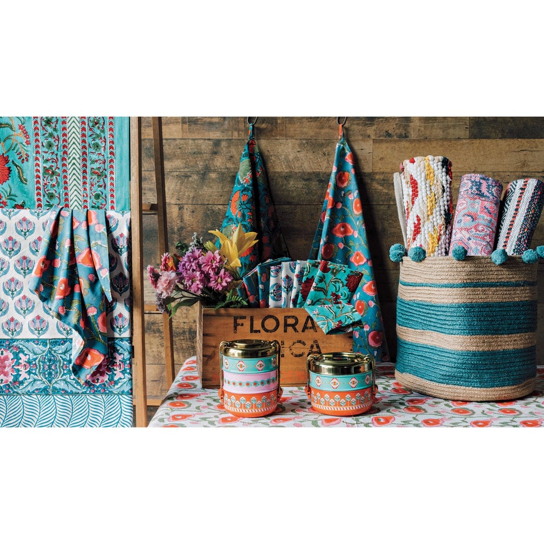 Linen Now Designs - Danica Heirloom - Poppy Block Print Dishtowel