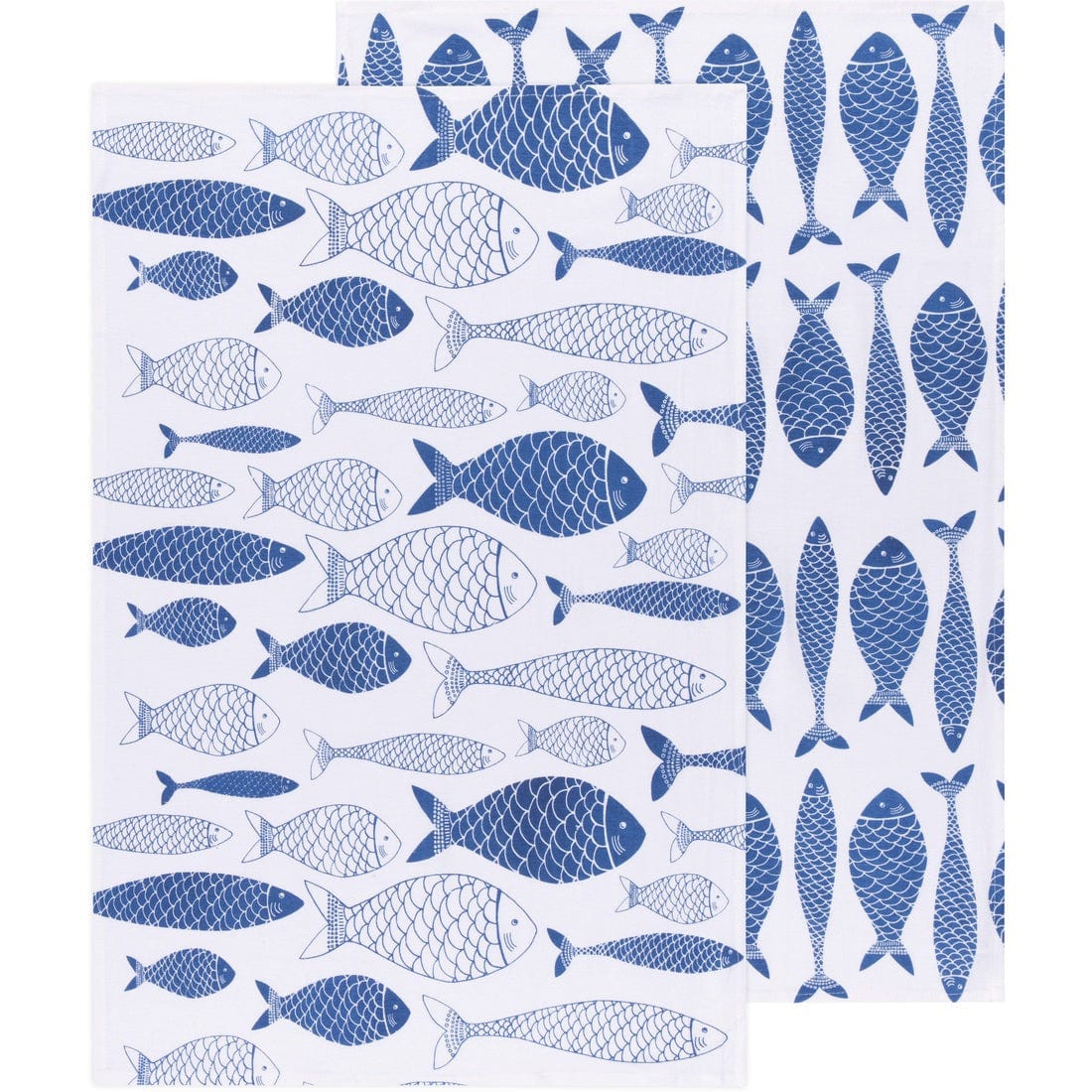 Linen Now Designs - Fish Print Royal Blue Floursack Dishtowels - Set of 2