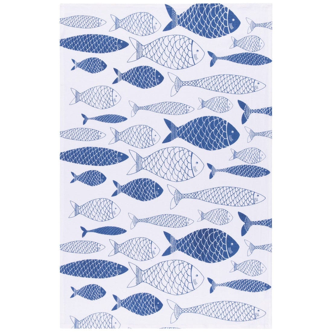 Linen Now Designs - Fish Print Royal Blue Floursack Dishtowels - Set of 2