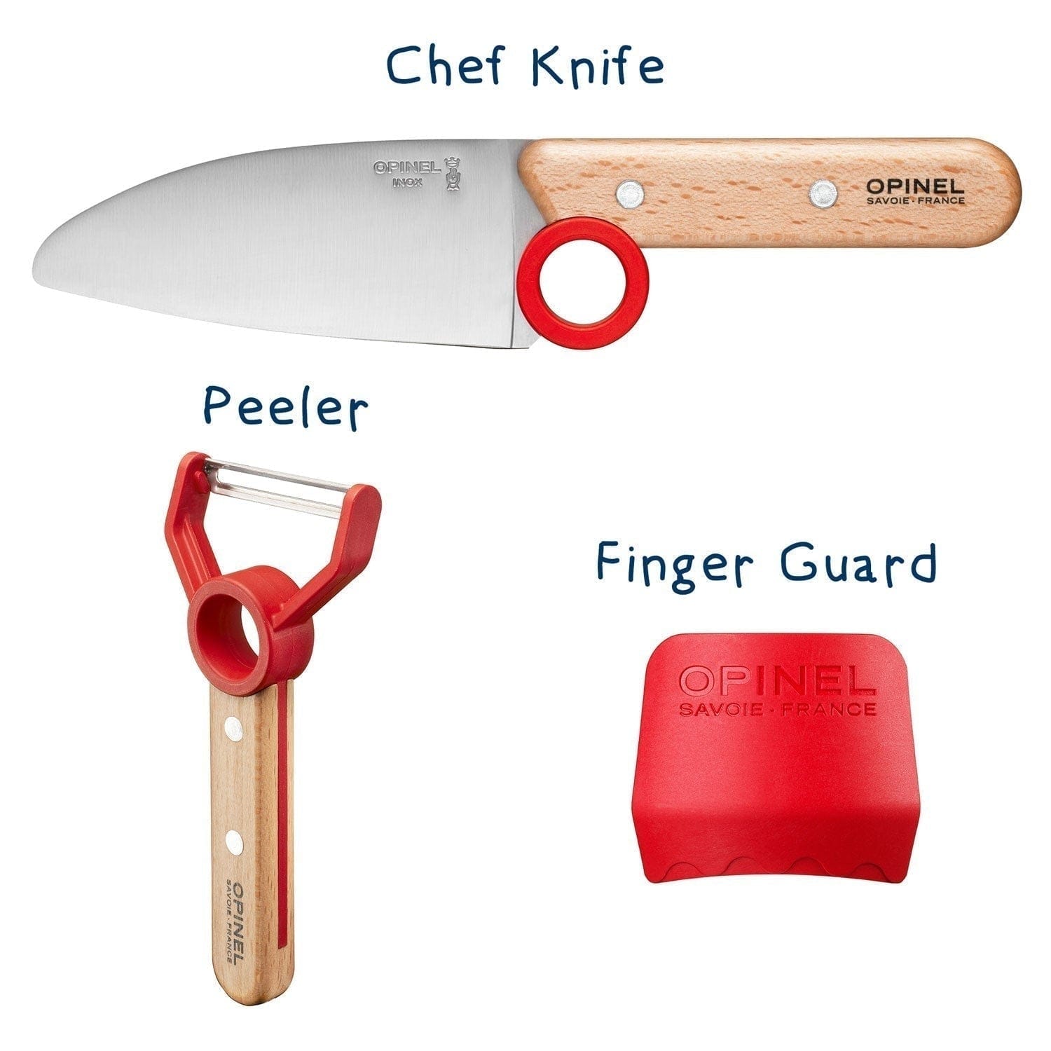 Cutlery Opinel Le Petit Chef - 3 PieceSet (Knife, Peeler & Finger Guard) - Red