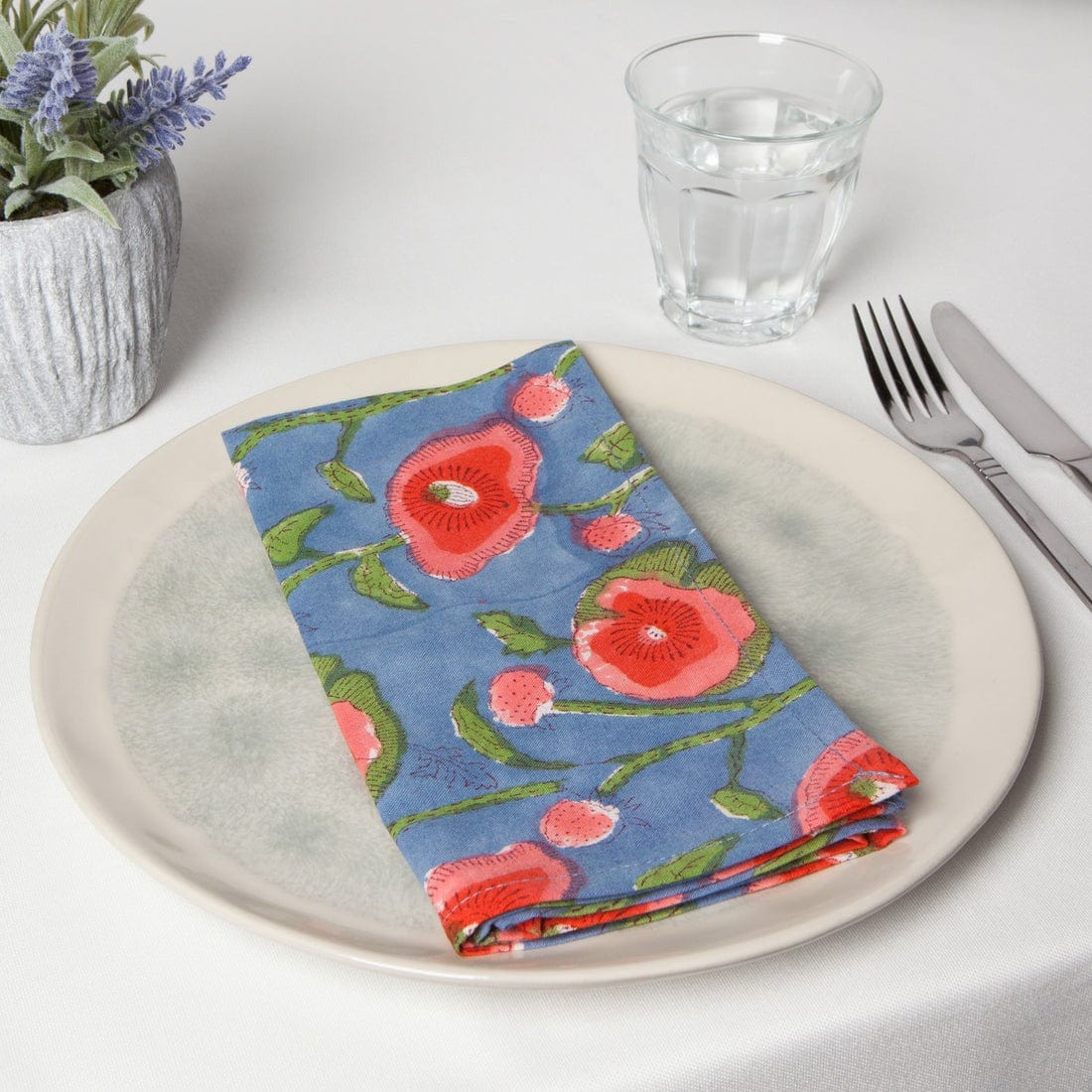 Linen Poppy Block Cloth Napkins - Set of 4