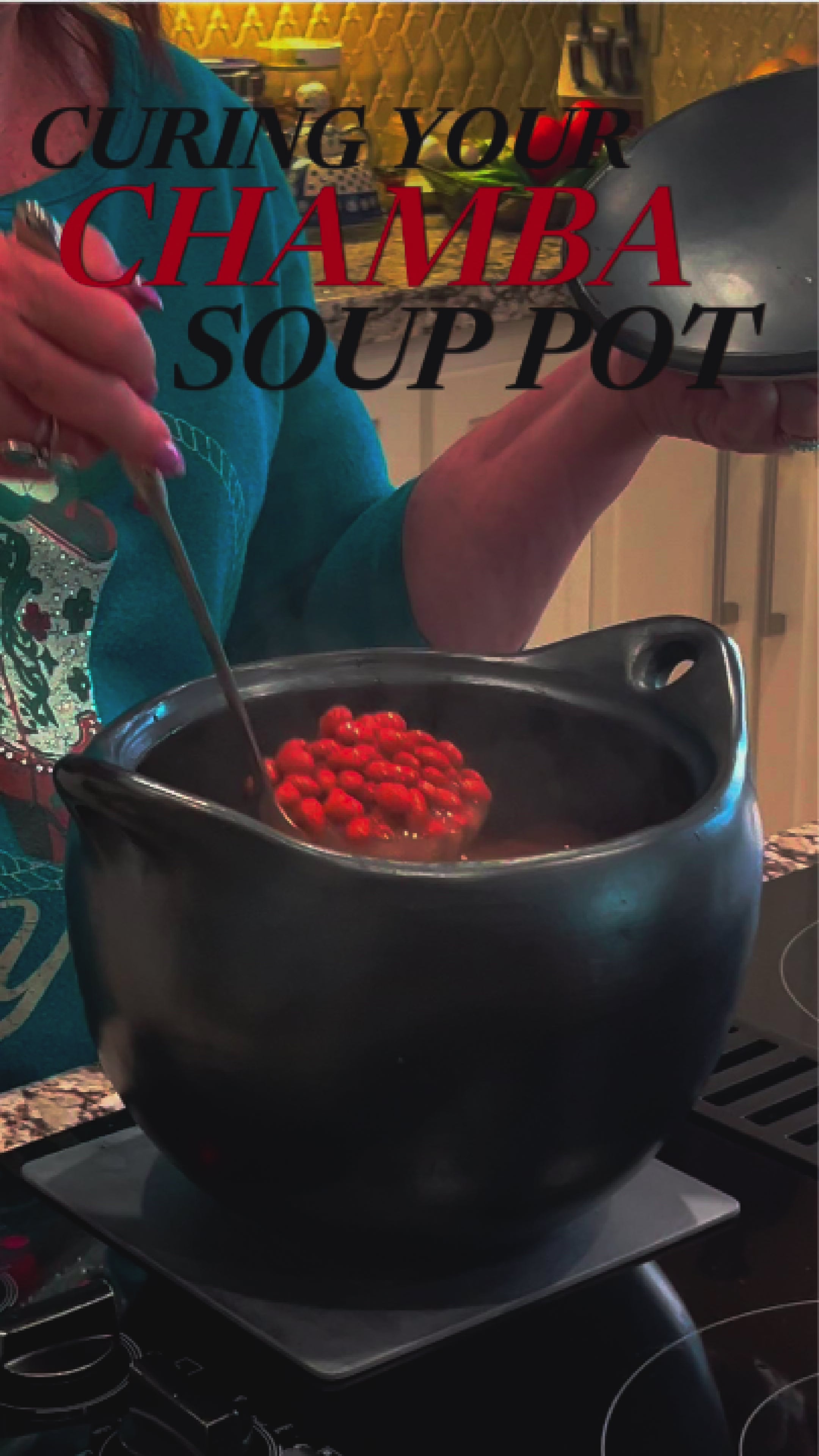 Load video: Authentic Chamba Soup &amp; Bean Pot - Elegant, All-Natural Black Clay Pot with Cover for Slow, Even Cooking - Stovetop &amp; Oven Safe - Handmade in Colombia