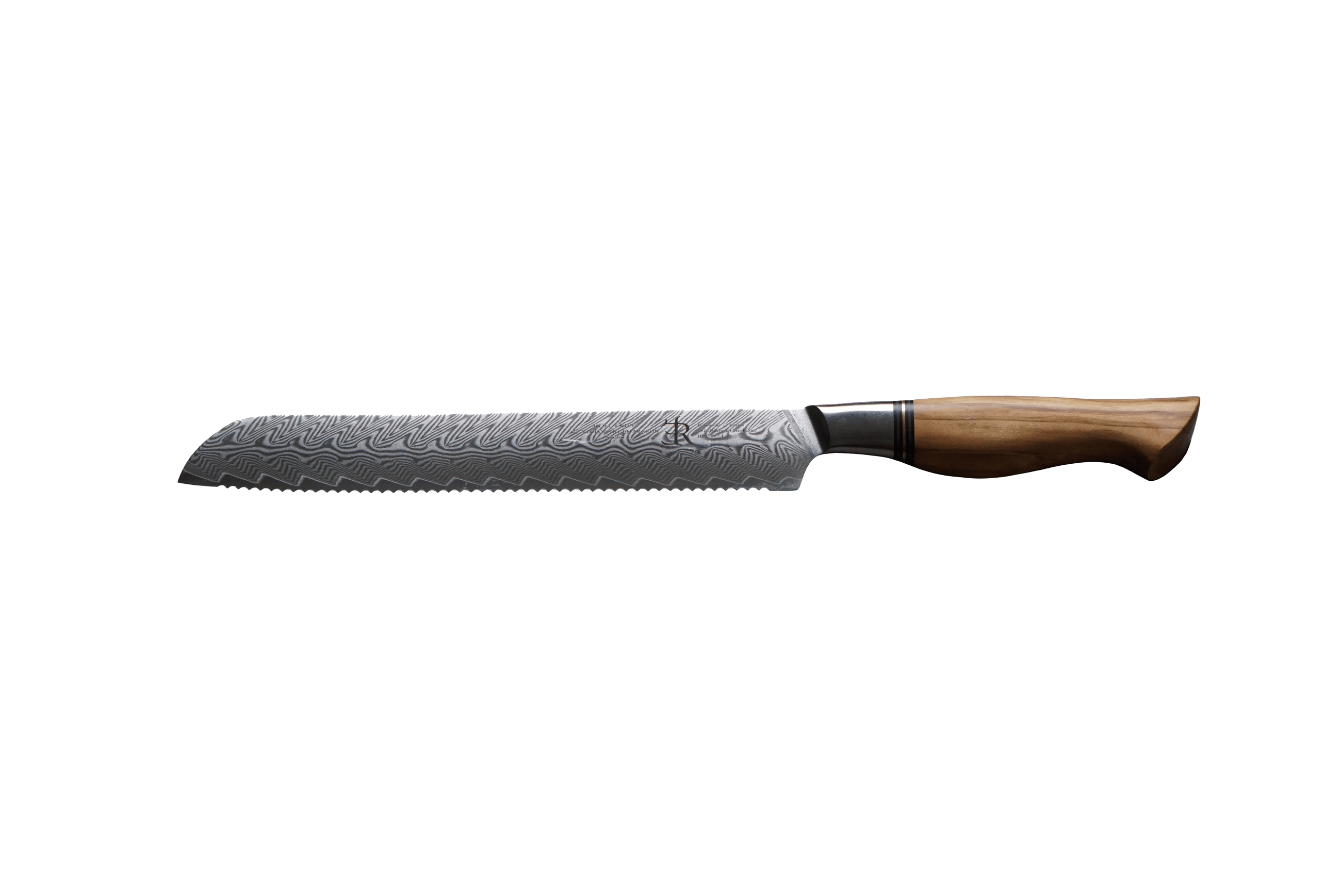 Cutlery Ryda Knives ST650 Damascus Steel & Olive Wood Bread Knife, 9"