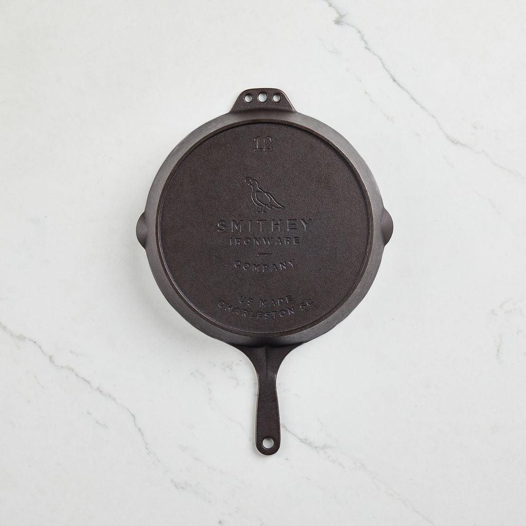 Cookware Smithey Ironware Traditional 12" Cast Iron Skillet  - Polished Frying Pan with Helper Handle - Made in USA