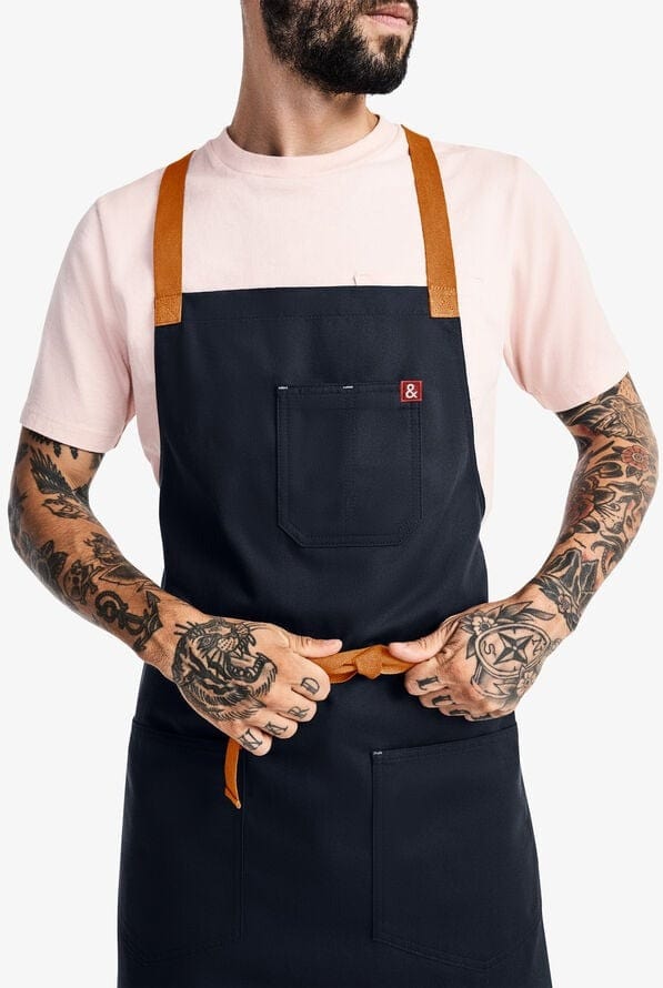 Linen Toque Blanche Apron, Cross Back Navy