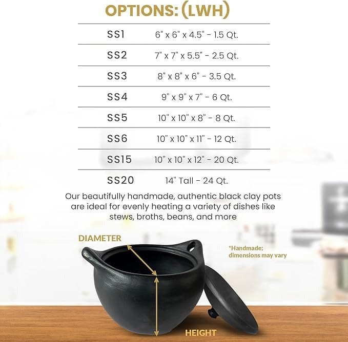 Chamba Cookware Authentic Chamba Soup & Bean Pot - Elegant, All-Natural Black Clay Pot with Cover for Slow, Even Cooking - Stovetop & Oven Safe - Handmade in Colombia