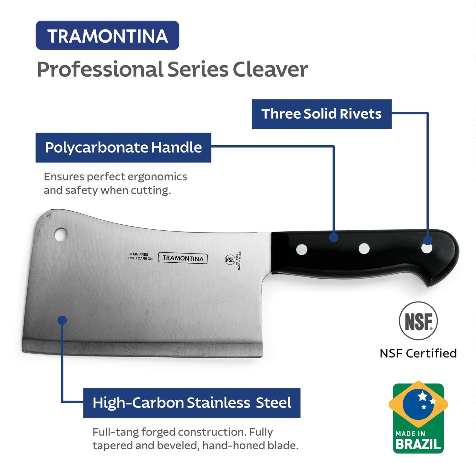 Cutlery Tramontina Professional High-Carbon Steel Cleaver - 6"