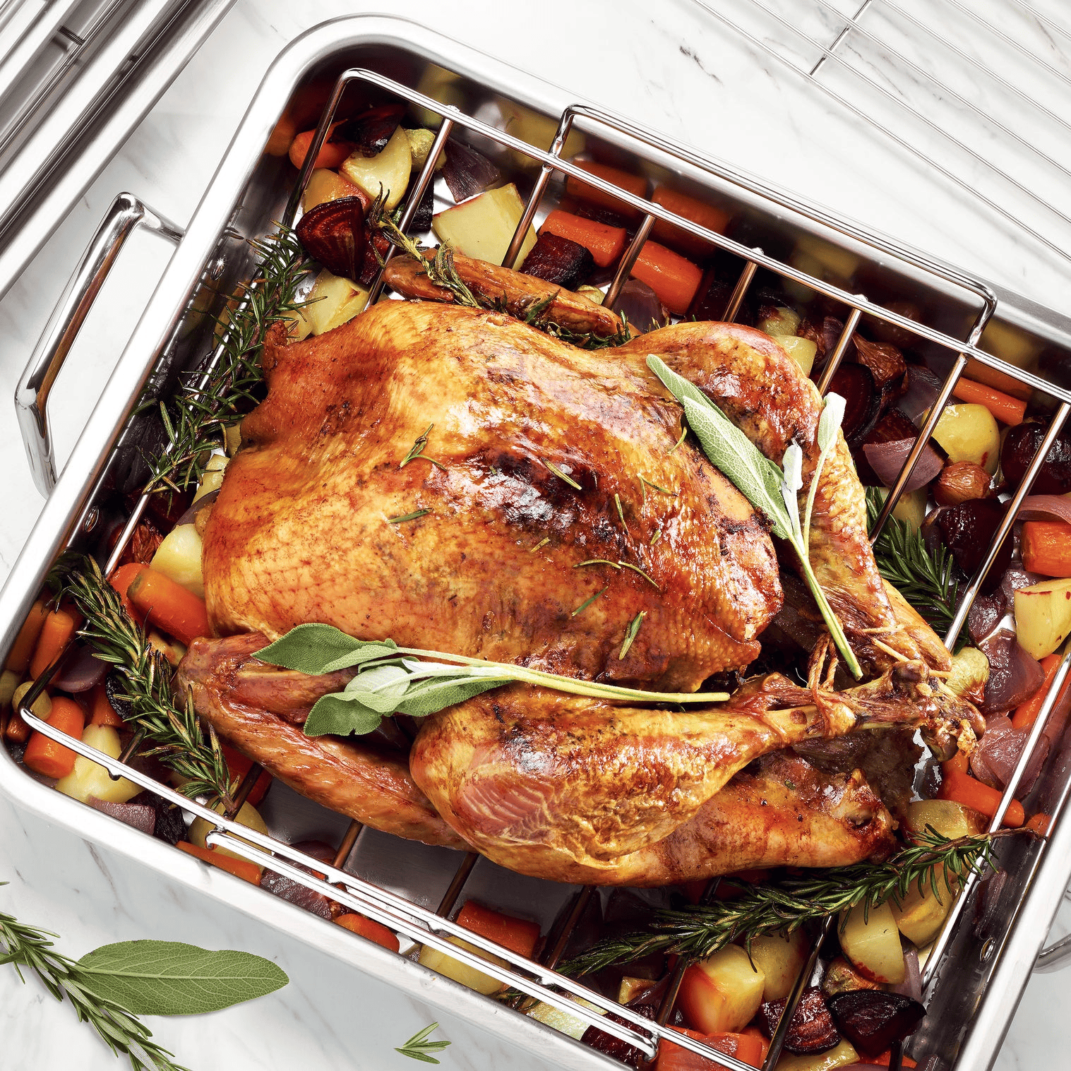 Cookware Tramontina Prima Stainless Steel Deep Roasting Pan with Basting Grill & V-Rack - 16.5in"
