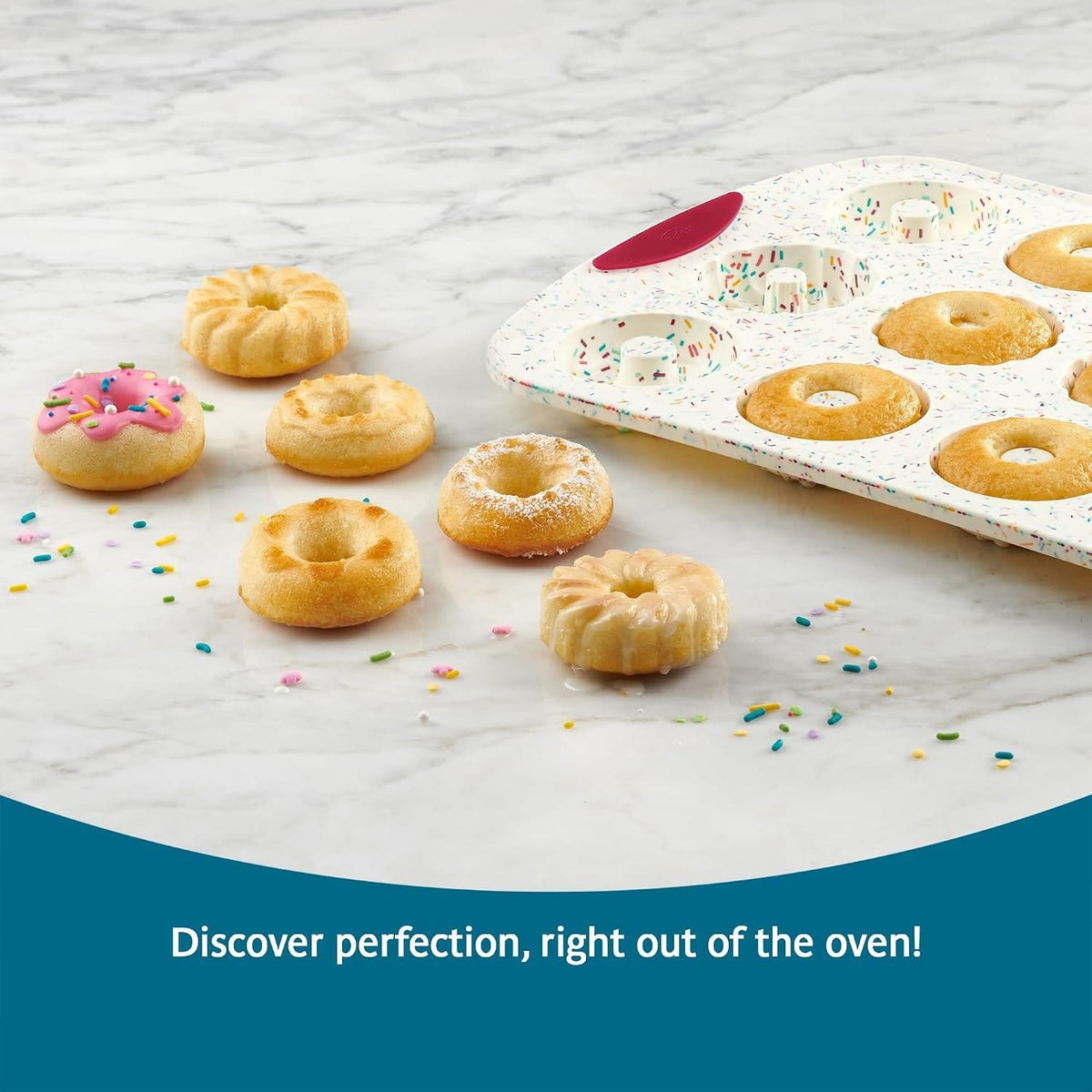Bakeware Trudeau Structure Silicone 12-Count Donut Pan, Confetti