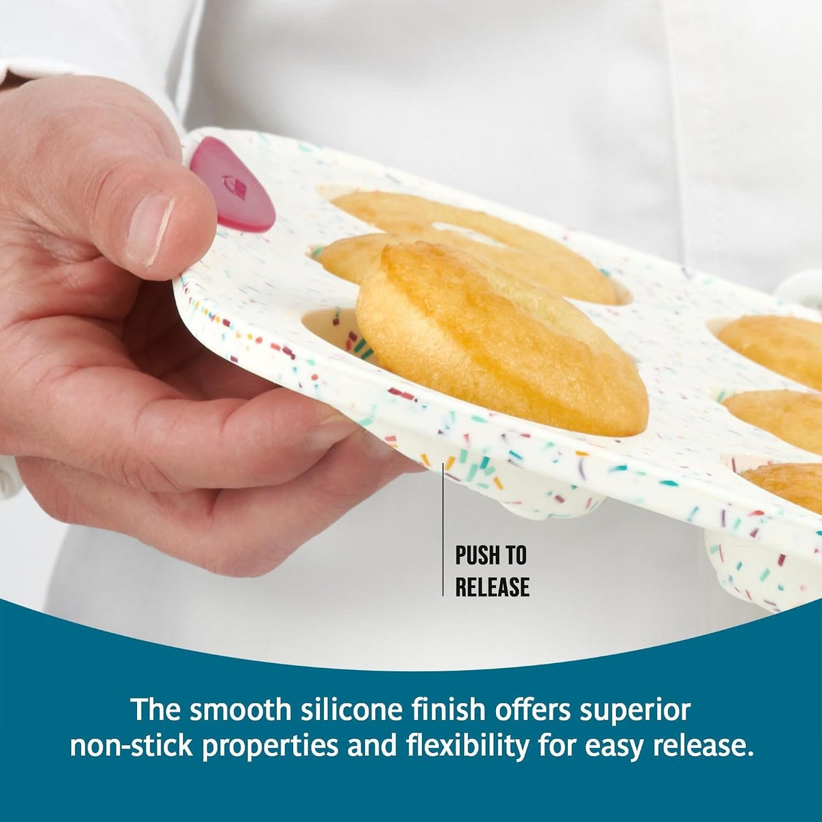 Bakeware Trudeau Structure Silicone 12-Count Donut Pan, Confetti