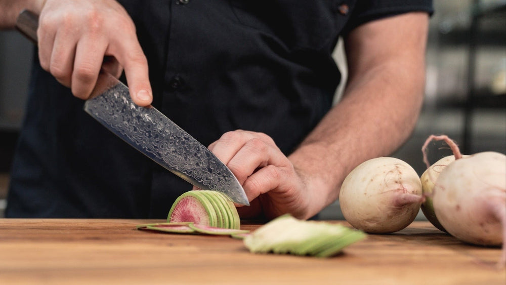 Cutlery Kikuichi Nickel Warikomi Damascus Santoku 7"