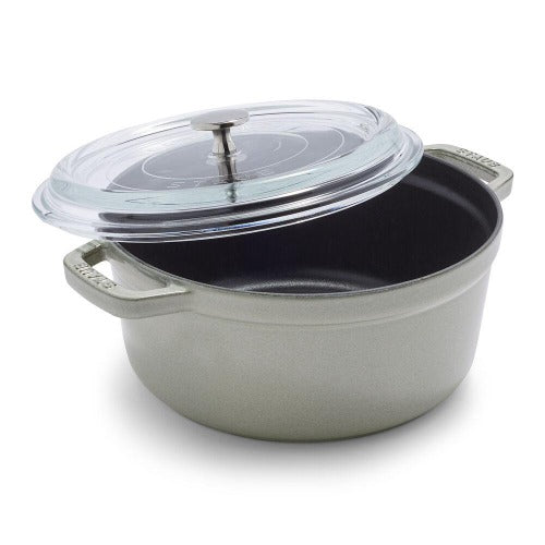 Staub Round Cocotte, 4qt with Glass Lid White Truffle