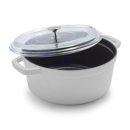 Staub Round Cocotte, 4qt with Glass Lid White