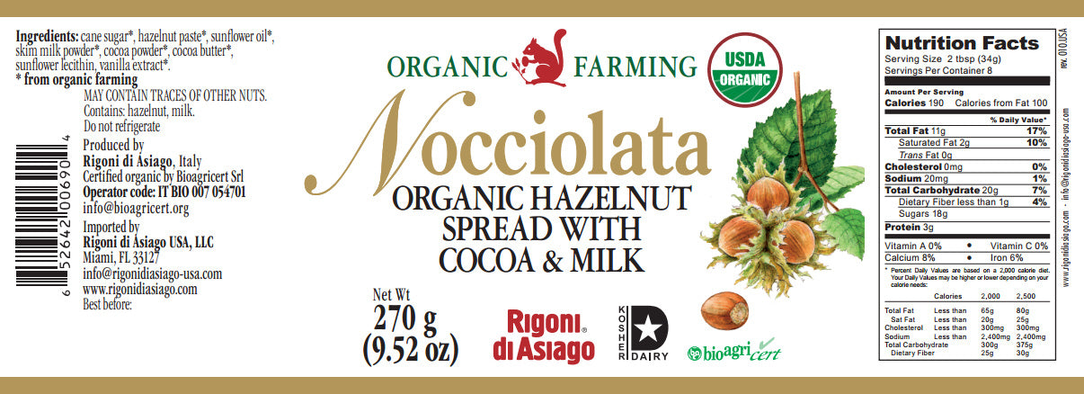 Rigoni di Asiago Nocciolata Organic Hazelnut Spread with Cocoa and