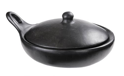 Chamba Cookware Authentic Chamba Saute Pan - Elegant, All-Natural Black Clay Frying Pan with Handle and Cover - Stovetop & Oven Safe – Handmade in Colombia