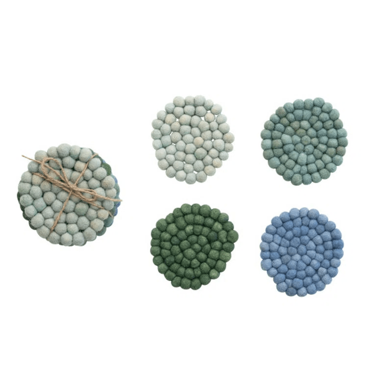 linen Coasters - Wool Felt Shoreline Set of Four