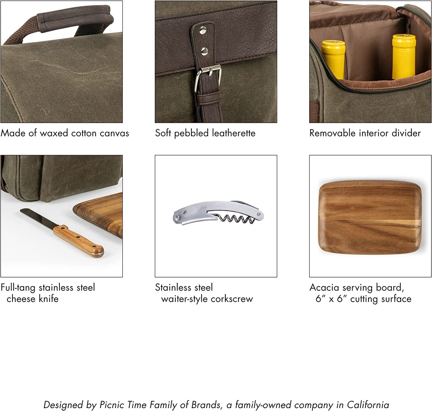 Travel & Storage Insulated Wine & Cheese Cooler Bag 2 Bottle