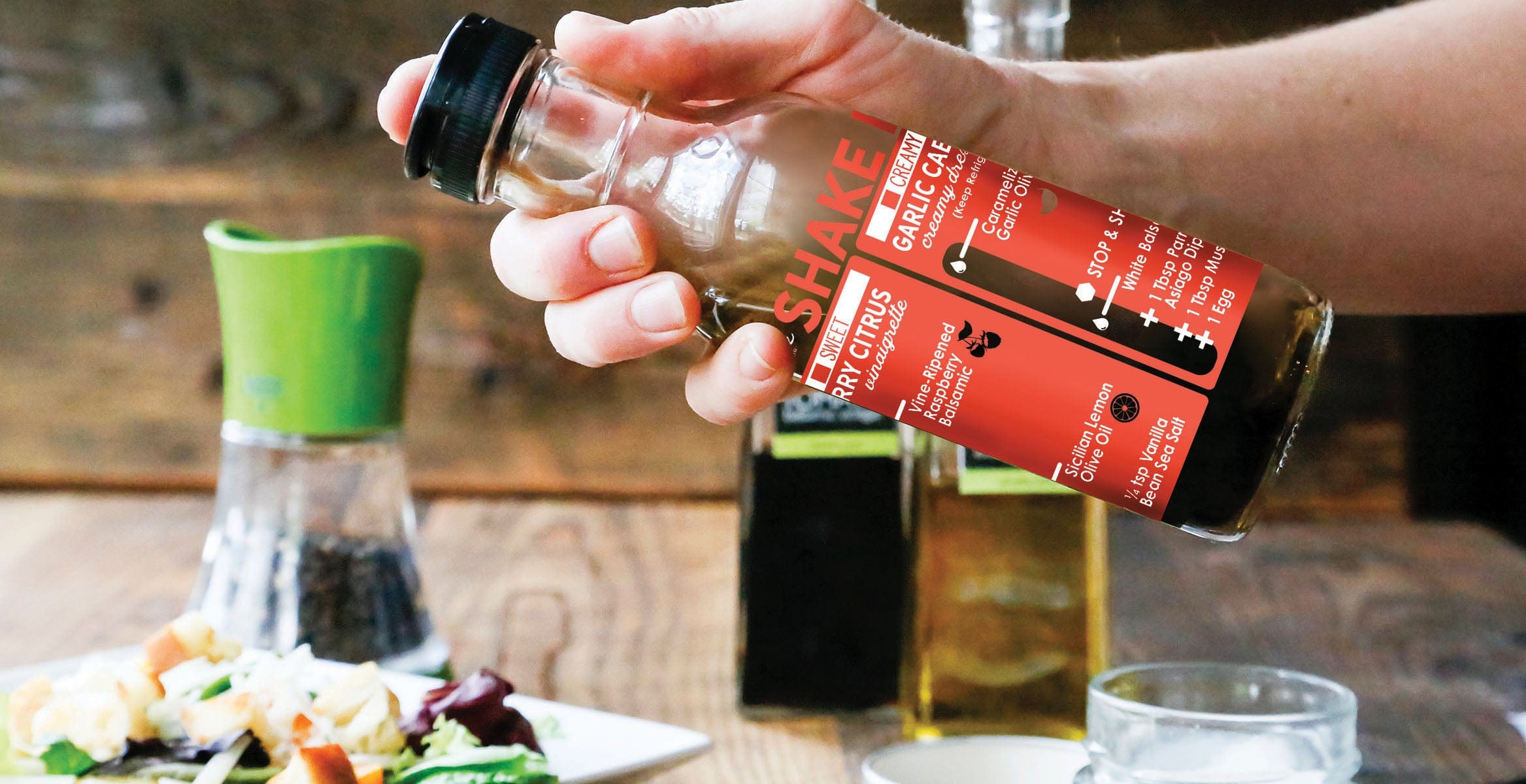 Food Olivelle Sicilian Lemon Olive Oil, Raspberry Balsamic Vinegar, Vanilla Bean Salt, and Dressing Shaker Bottle