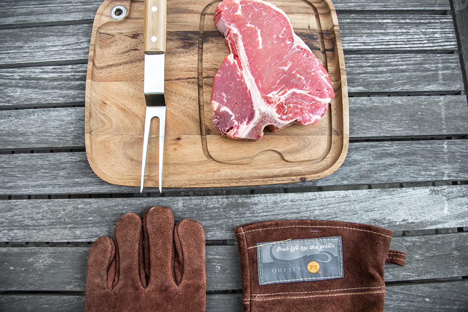 Barbecue Outset Leather Grill Gloves, Brown