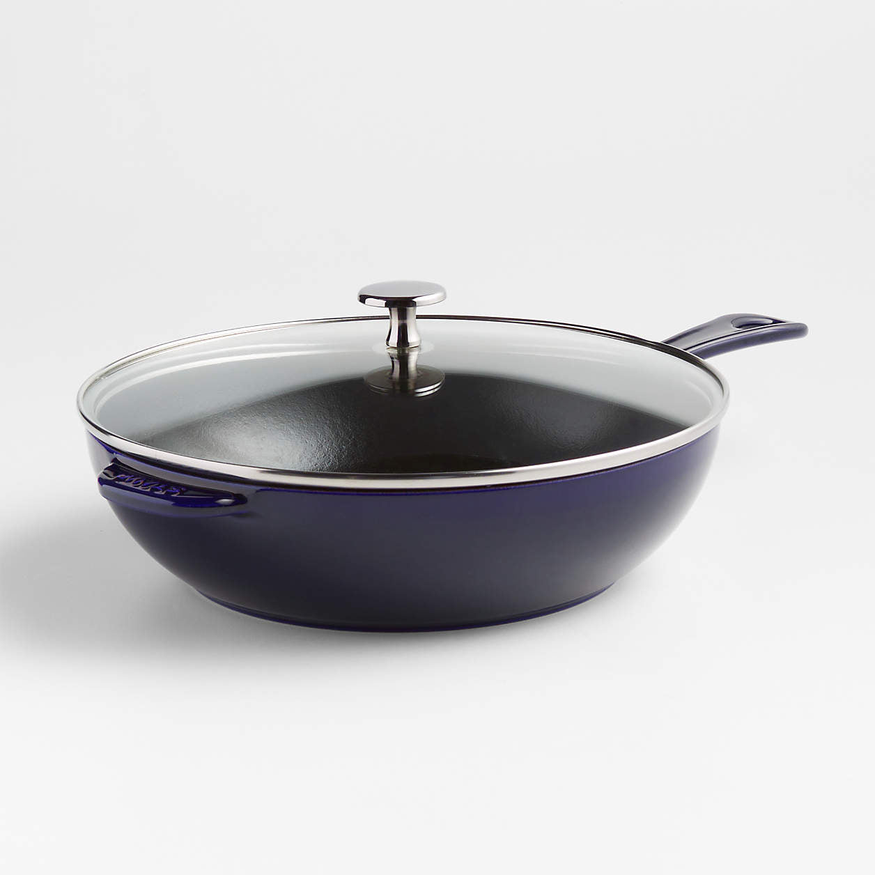 STAUB Cast Iron Pan with Lid 10-inch, 2.9 Quart Serves 2-3, Fry Pan, Cast  Iron Skillet, Wok, Made in France, Dark Blue 