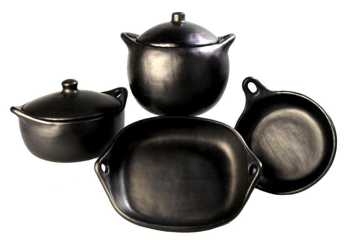 Authentic Chamba Traditional Collection 4-Piece Gift Set - Black Clay Essentials for Home Chefs - Stovetop & Oven Safe – Handmade in Colombia