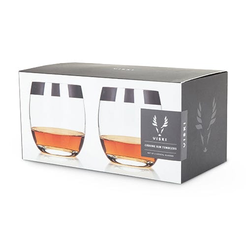 Glassware True Fabrications Viski Chrome Rim Tumblers - Set of 2